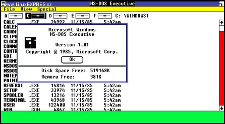 Obrázek: Verzia Microsoft Windows 1.01 z roku 1985 sa podobá na niektoré jednoduché embedded grafické systémy dneška.