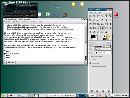 Obrázek: Na obrázku vidieť aplikáciu XMMS spustenú z FreeBSD na systéme Linux SuSE.
