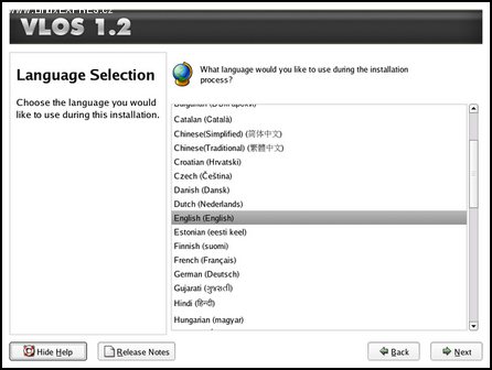 Obrázek:Instalační program Anaconda – výběr jazyka instalace