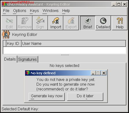 Obrázek: Grafický editor klíčů z GnuPG-Pluginu