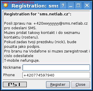 Obrázek: Registrace SMS transportu