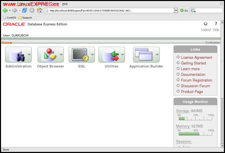 Obrázek: Oracle XE – hlavní obrazovka
