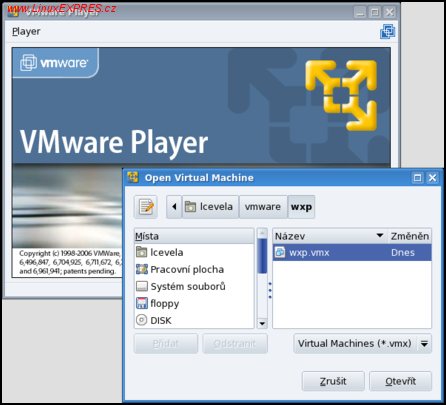 Obrázek: VMware Player – otevření virtuálního stroje